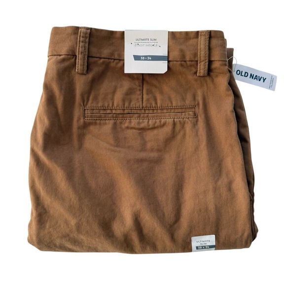 NWT Old Navy Ultimate Slim Pants Brown Cotton Chino Minimalist Men's 38x34 - Picture 11 of 11